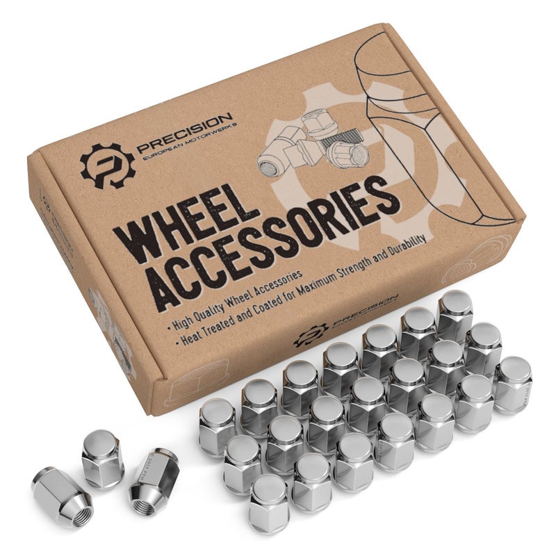 StanceMagic 24pcs Bulge Lug Nuts  7/16x20 Threads  Cone Taper Acorn Seat  Closed End  1.4 inch Length  Compatible with Chevy Trucks K10 Jimmy K15 K1500 Pickup Suburban - Silver Chrome - Image 1